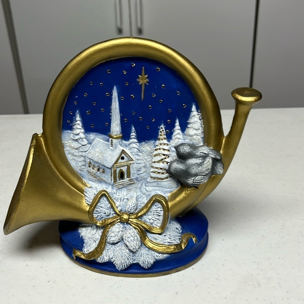 Christmas Village with Trumphet Ceramic Card